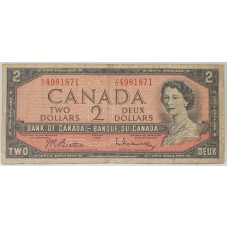 CANADA 1954 . TWO 2 DOLLARS BANKNOTE . BEATTIE / RASMINSKY
